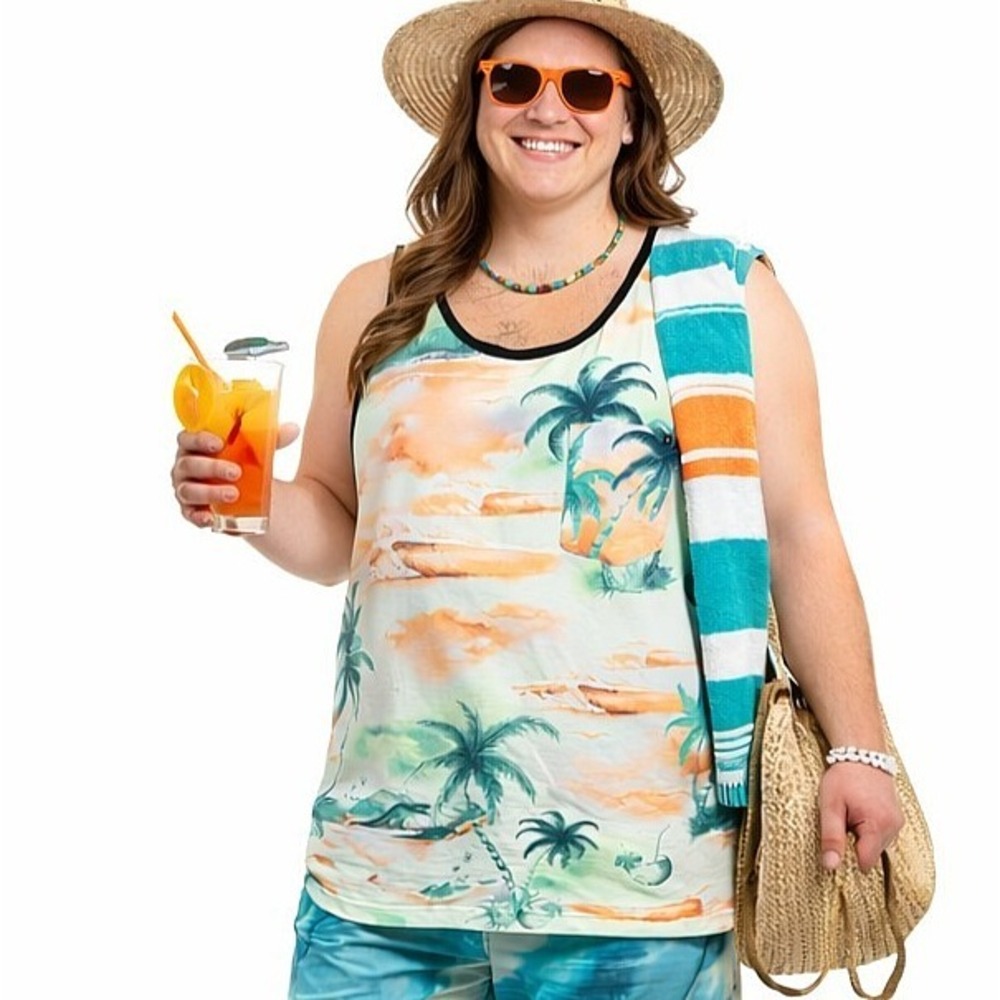 RIP‎ CURL Size XL Hawaiian Tropical Palm Tree 100% Cotton Boyfriend Unisex Tank
